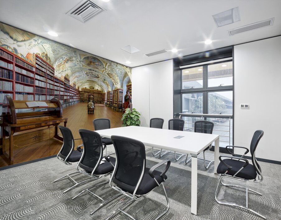 Vast ornate library with countless books painted ceiling and  Wall Printing