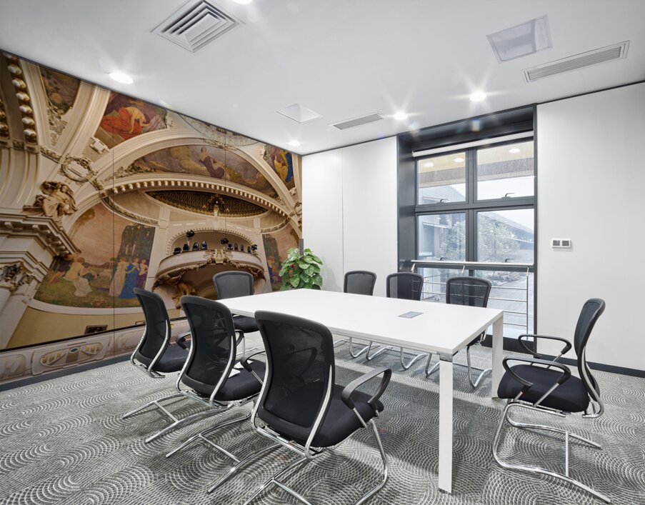 Ornate theater interior with murals sculptures and balcony. Wall Printing