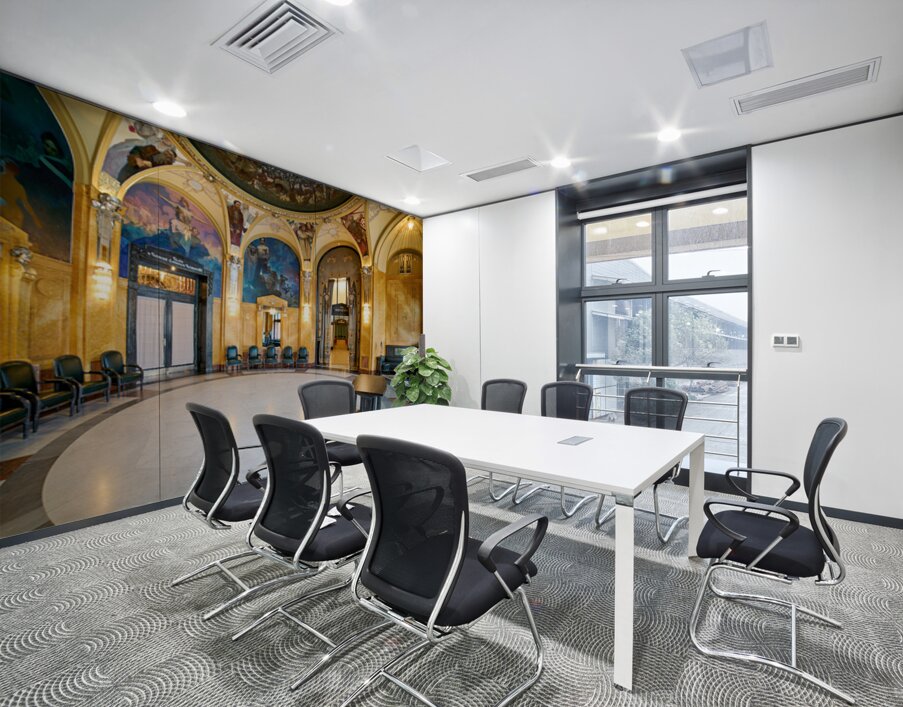 Ornate historic hall with murals arches and elegant seating. Wall Printing