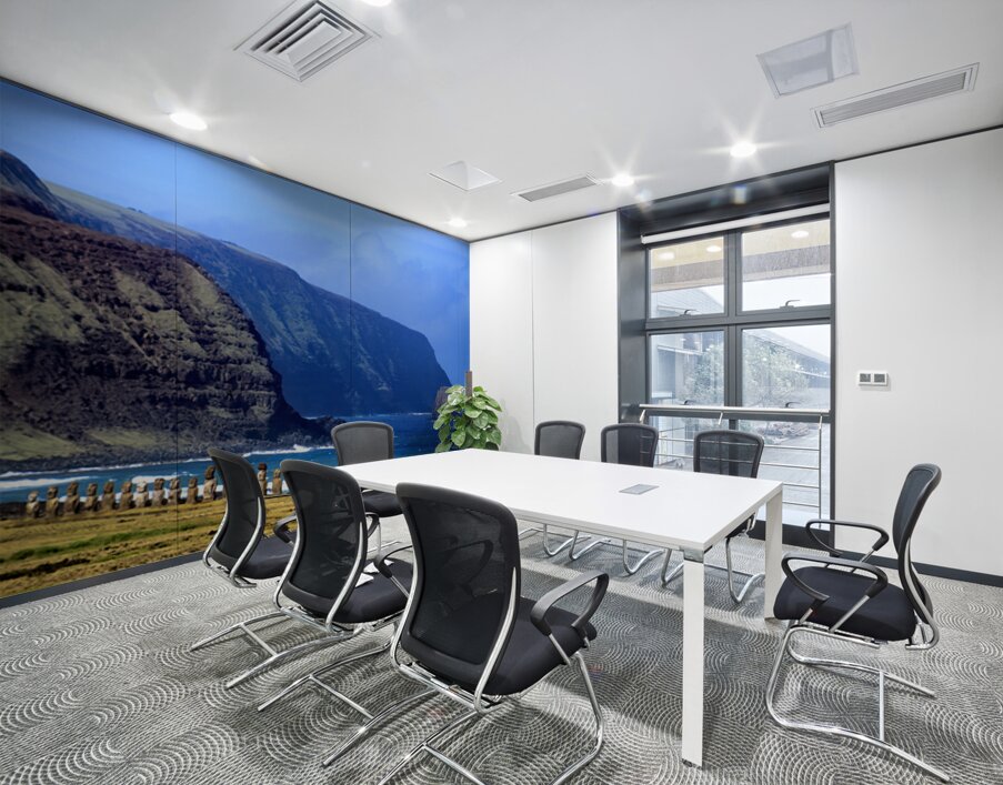 Moai statues on Easter Islands dramatic coastal landscape. Wall Printing