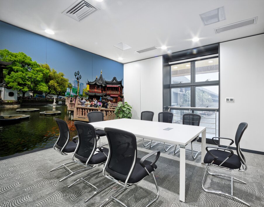 Vibrant Chinese garden with koi pond and visitors in Shanghai Wall Printing