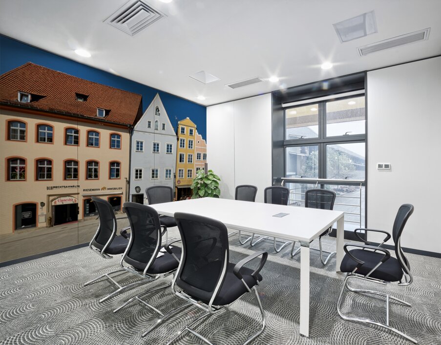 Visitors enjoy main square of Landsberg am Lech in Bavaria Germa Wall Printing