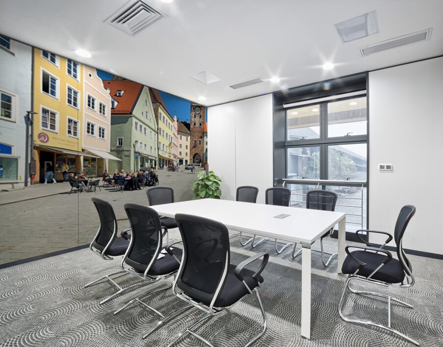 People enjoy meals in Hauptplatz square in Landsberg am Lech Ger Wall Printing