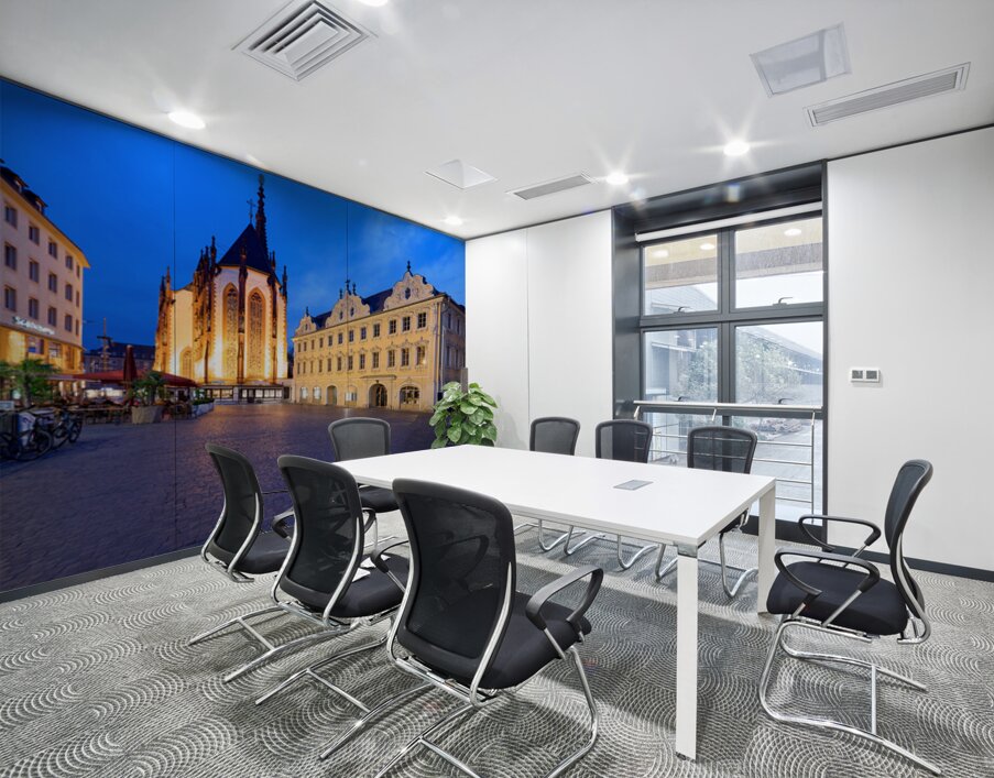 Wurzburg at dusk with Marienkapelle and Falcon House in view Wall Printing