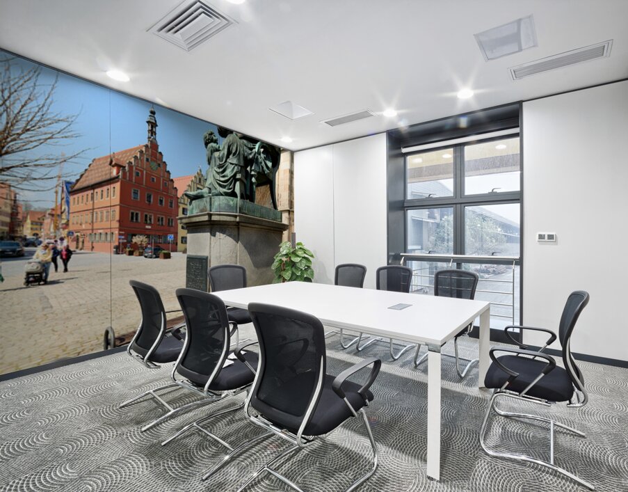 Visitors explore Dinkelsbuhl old town and historical statue Wall Printing