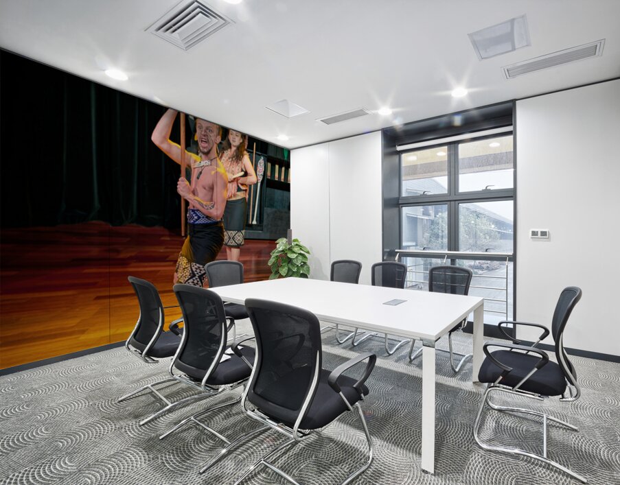 Two performers present a Maori haka dance in Auckland Wall Printing