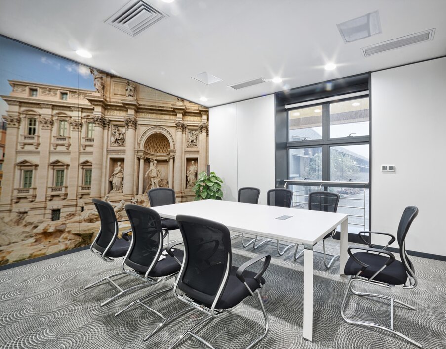 Tourists gather at Trevi Fountain in Rome during a sunny day Wall Printing