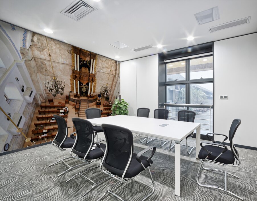 Visit to Hurva Synagogue in Jerusalem with people praying and st Wall Printing