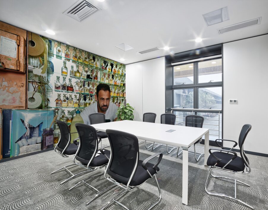 Man working in a perfumery in the old city of Jerusalem Wall Printing