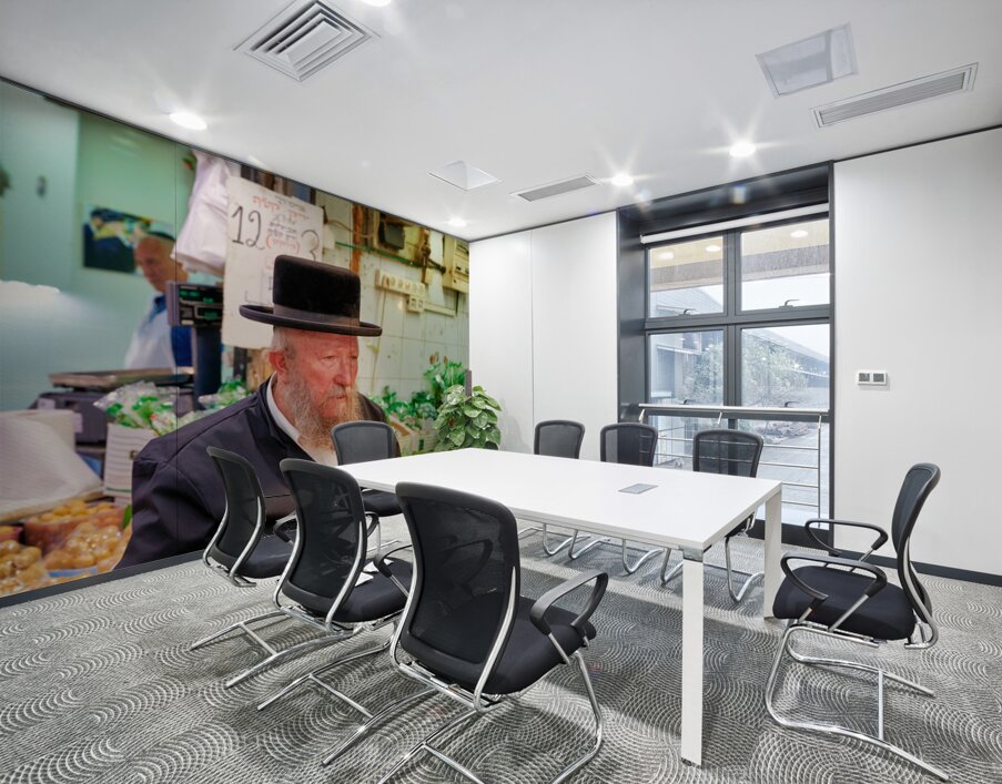 Elderly man in Mahane Yehuda Market in Jerusalem during a busy d Wall Printing
