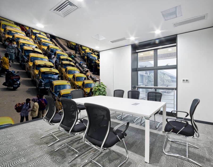 Taxi parking in Kolkatas busy streets during daytime Wall Printing
