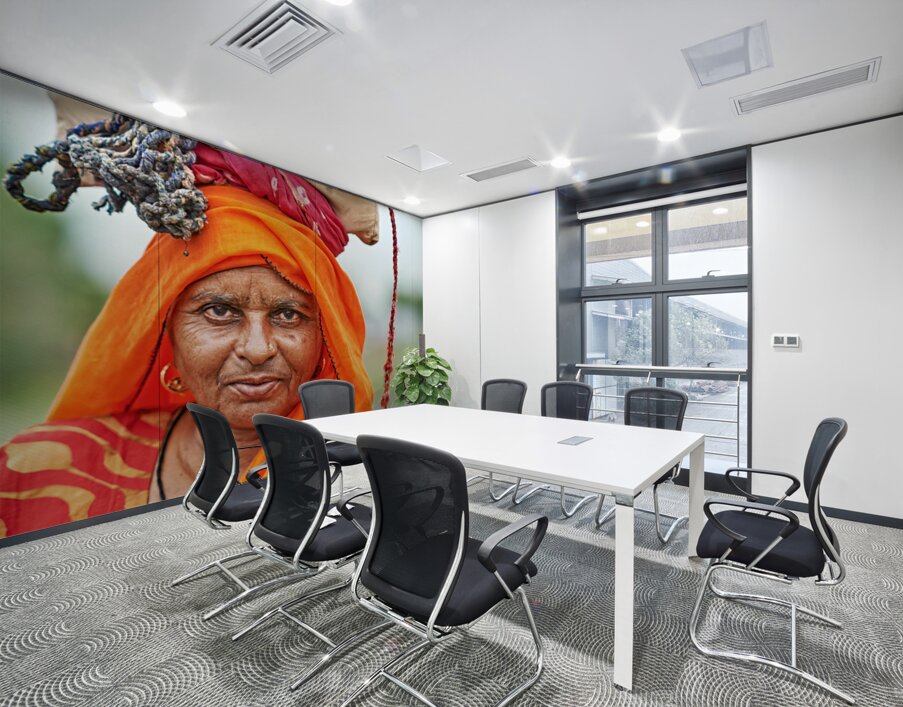 Portrait of an old woman in Rajasthan India wearing bright clot Wall Printing