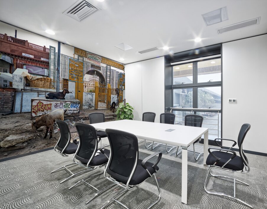 Streets of Bikaner in Rajasthan show daily life and animals Wall Printing