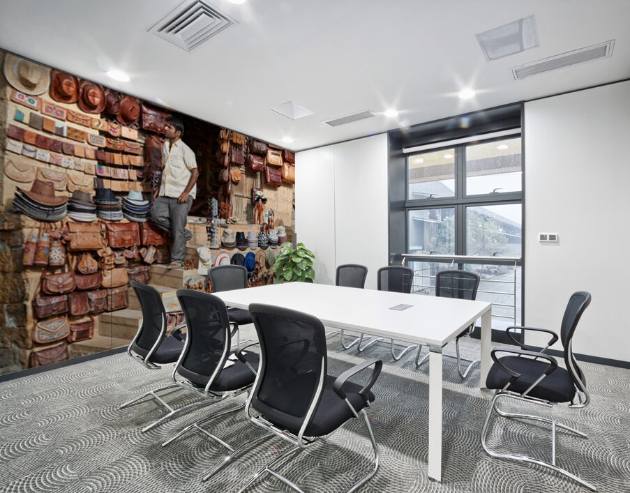 Selling leather bags in Jaisalmer from a shop Wall Printing