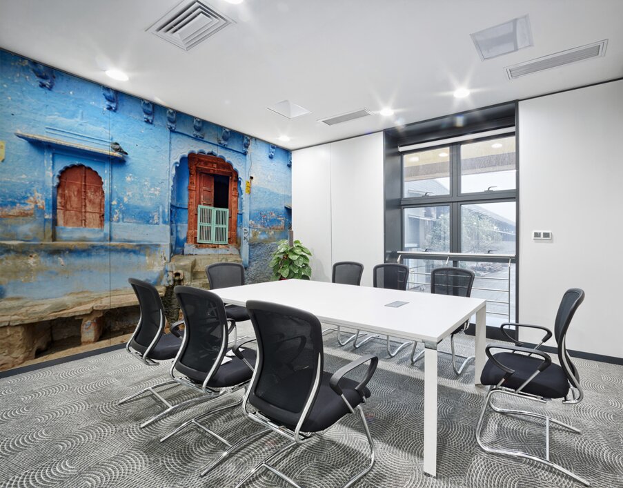 Walking along the blue streets of Jodhpur in Rajasthan India Wall Printing