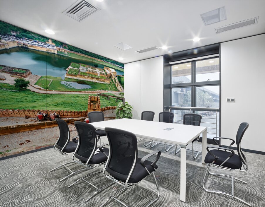 Exploring Amber Palace in Rajasthan with visitors and elephants Wall Printing