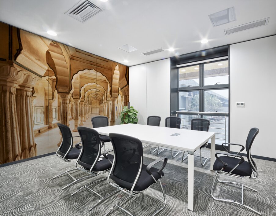 Amber Palace hall with arches and columns in Rajasthan India Wall Printing