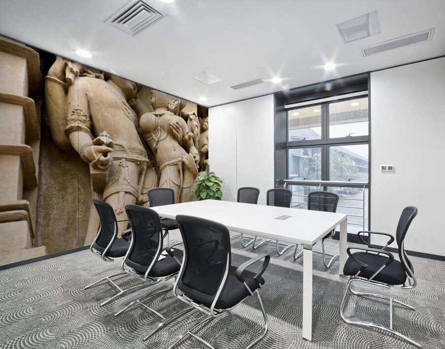 Hindu erotic sculptures at Khajuraho temples in Madhya Pradesh Wall Printing