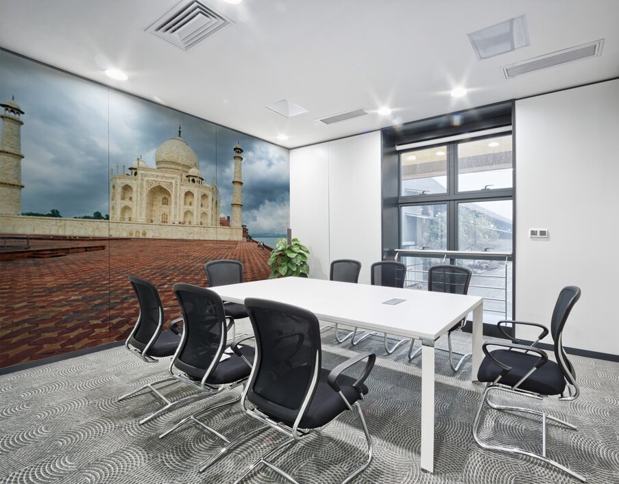 Taj Mahal in Agra during cloudy weather with empty courtyard Wall Printing