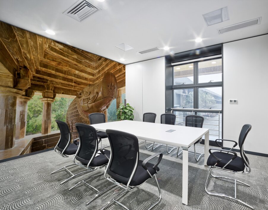 Nandi shrine in Khajuraho Madhya Pradesh shows ancient stone ca Wall Printing