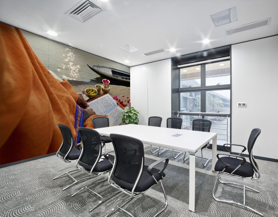Praying by the ganges river in varanasi india Wall Printing