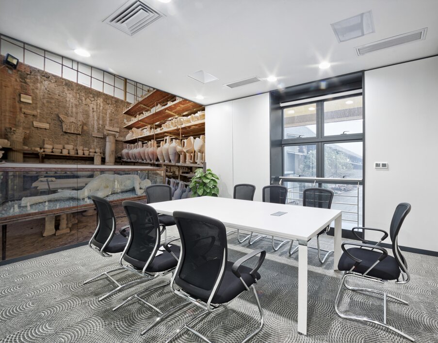 Pompeii site showing artifacts and a plaster cast of a victim Wall Printing