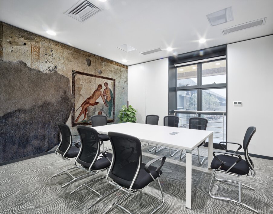 Ancient mural from Pompeii shows figures in a dramatic scene Wall Printing