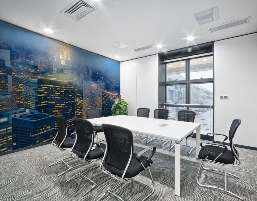 Aerial view of Manhattan skyline at dusk with Chrysler Building Wall Printing