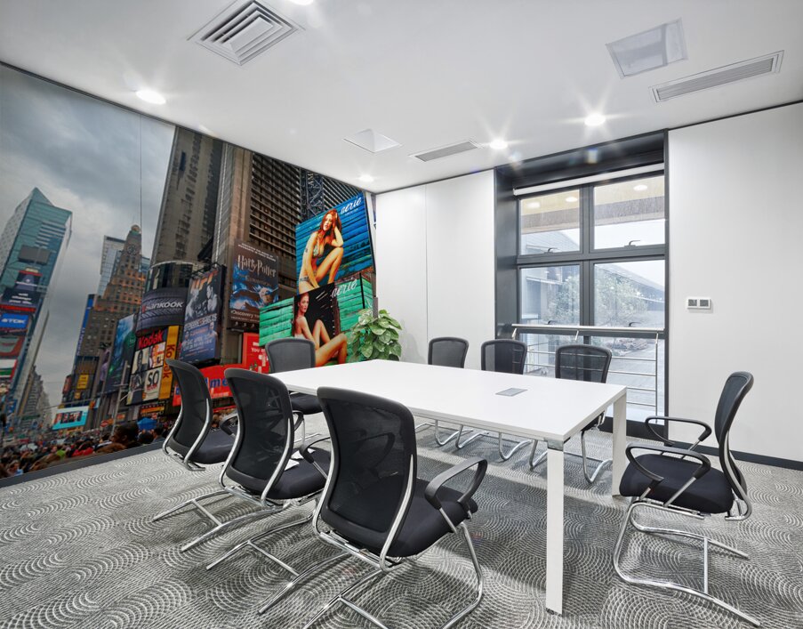 Crowd gathers in Times Square with bright ads in New York City Wall Printing