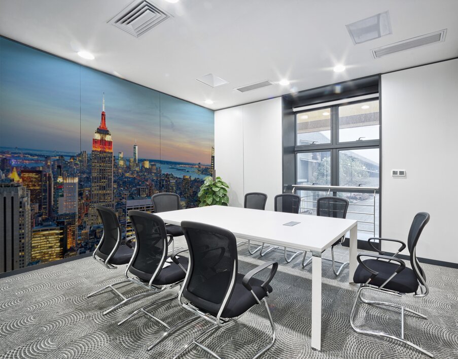 Manhattan aerial view showing Empire State Building at sunset Wall Printing