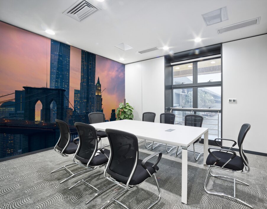 Brooklyn Bridge and Manhattan skyline during sunset in New York Wall Printing