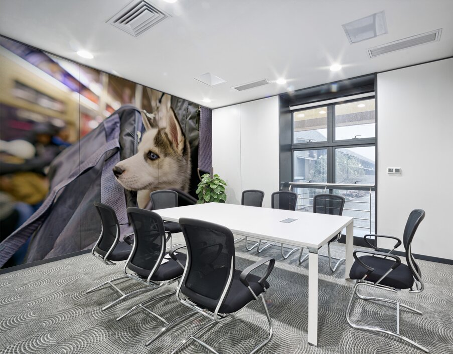 Dog riding in bag on subway in Manhattan New York City Wall Printing