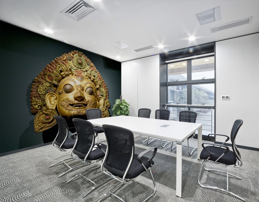 Golden face mask displayed at the Asian Art Gallery in Manhattan Wall Printing