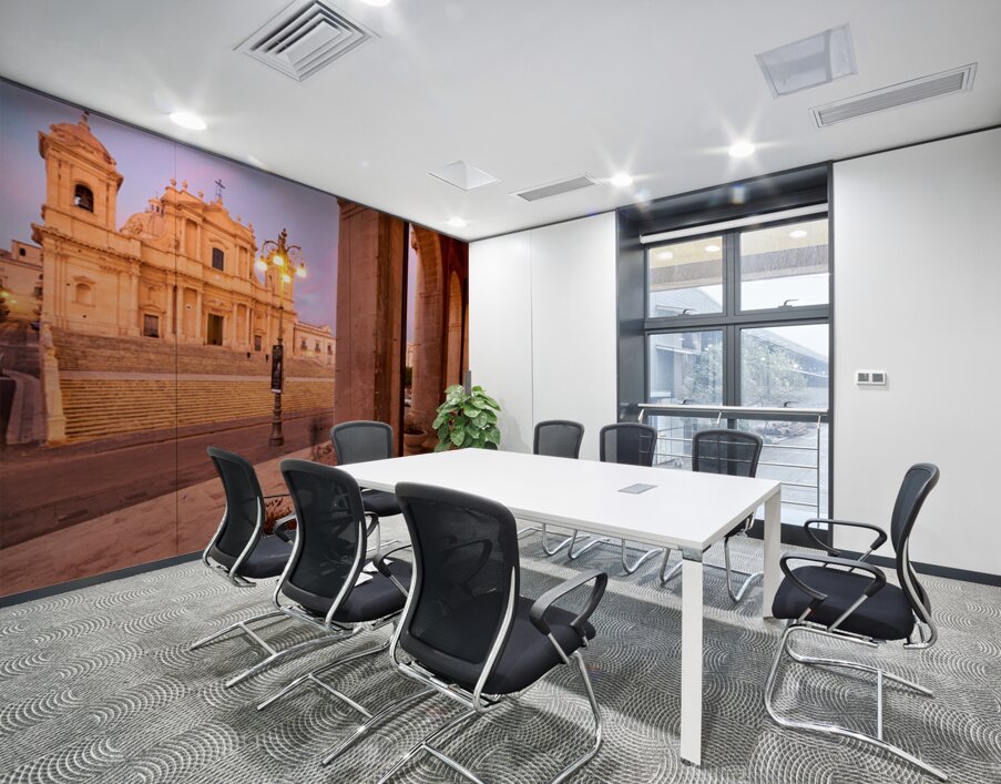 Noto Cathedral in Sicily glows at dusk with streetlights Wall Printing