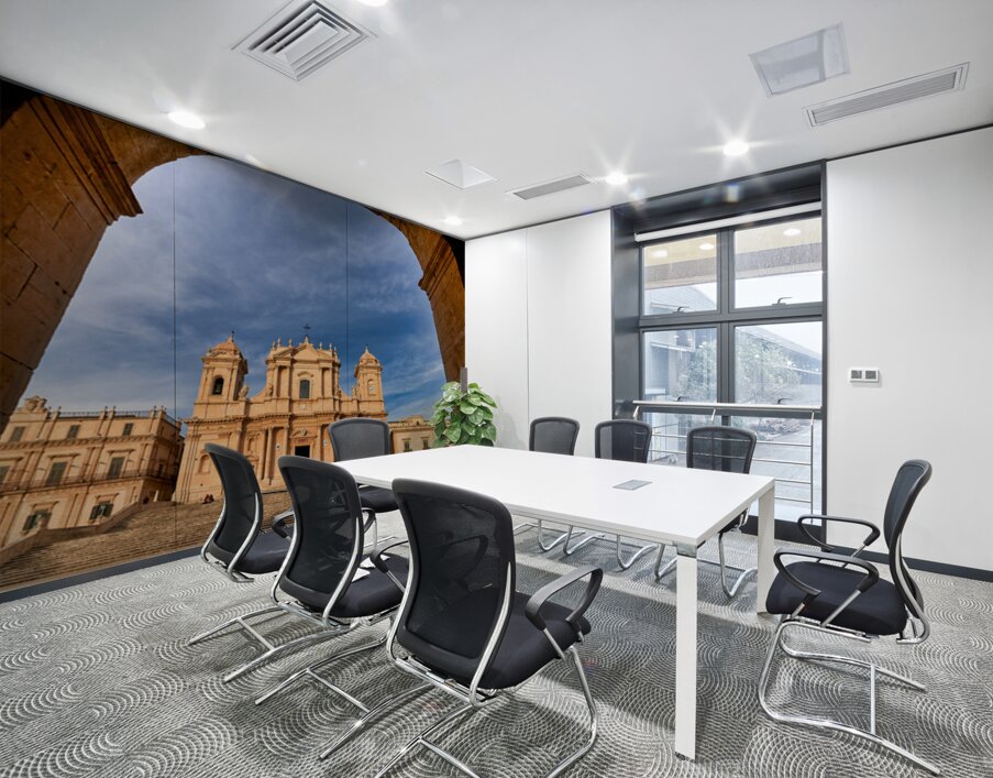 Noto Cathedral stands tall in Noto Sicily with blue sky backdro Wall Printing