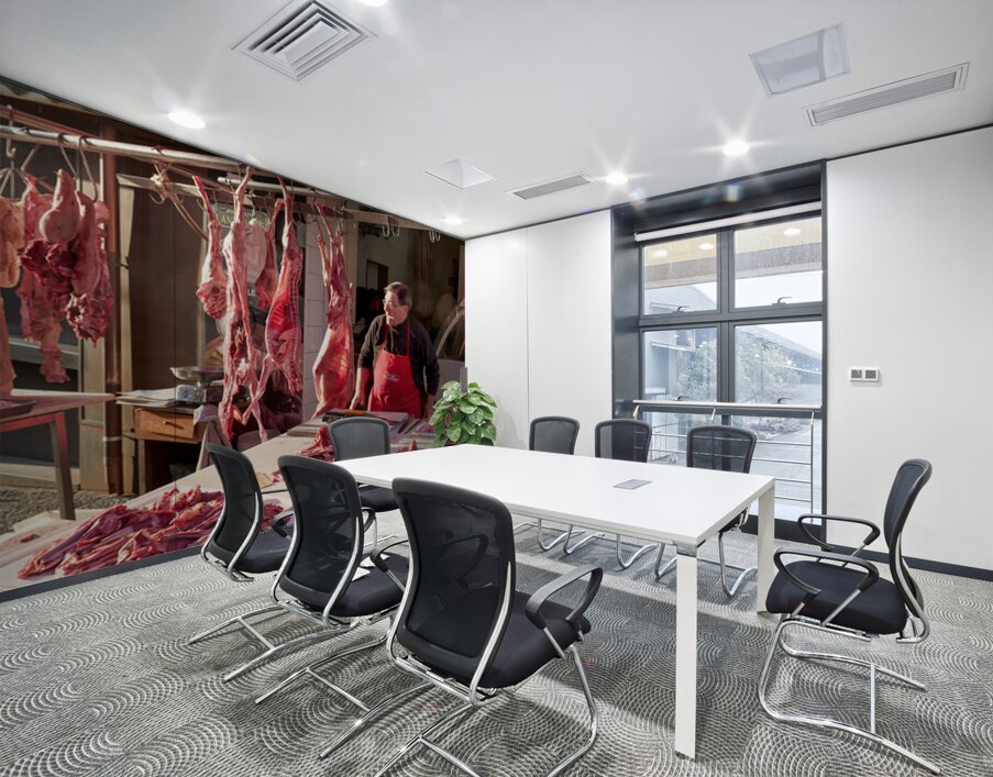 Market scene in Catania with fresh meat on display Wall Printing