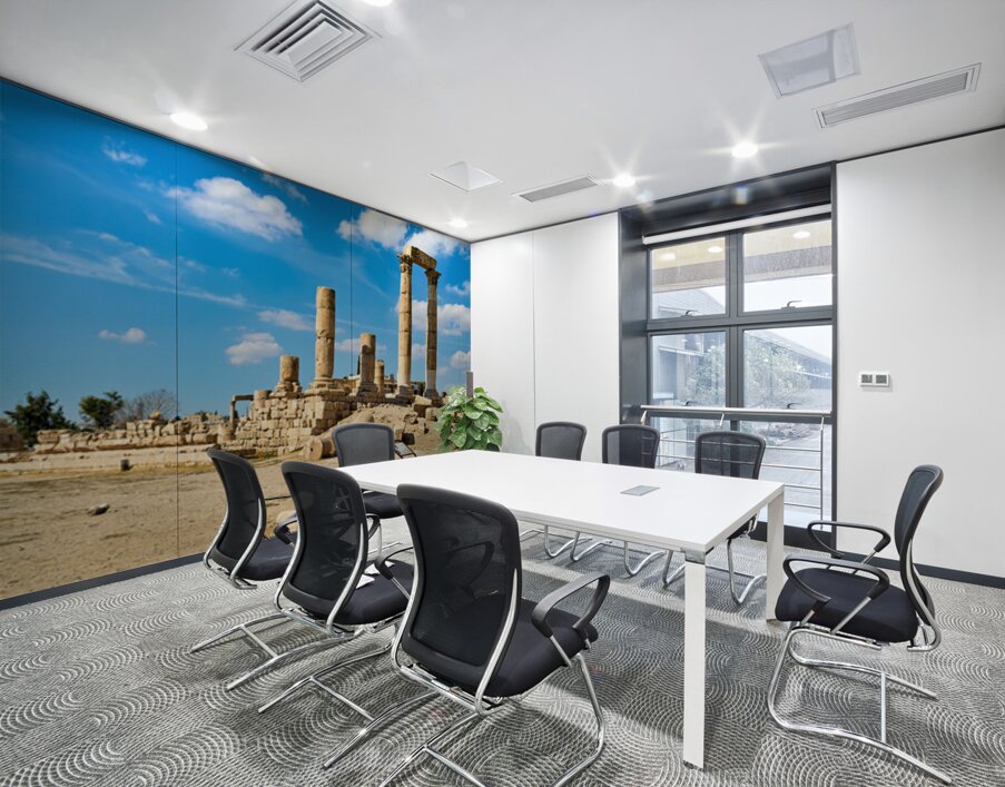 Ruins of the Citadel in Amman with pillars and cloudy sky Wall Printing