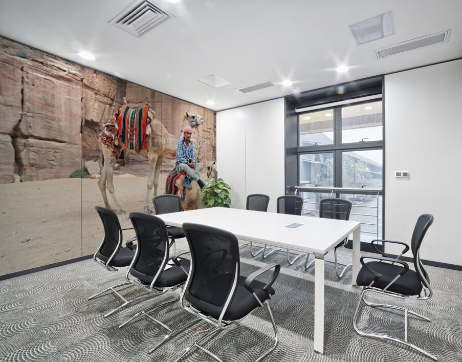 Camels wait for tourists at Petra archaeological site in Jordan Wall Printing