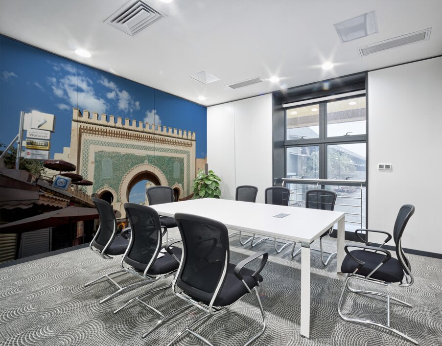 People walk through Bab Bou Jeloud a famous gate in Fez Morocc Wall Printing