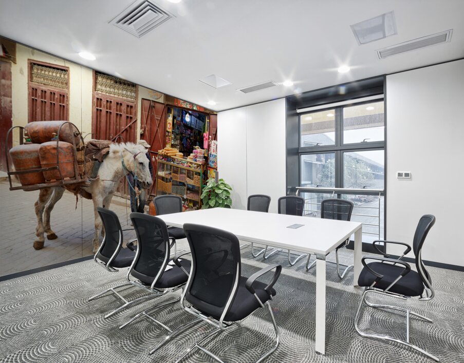 Donkey carrying gas cylinders through Fez Medina streets Wall Printing