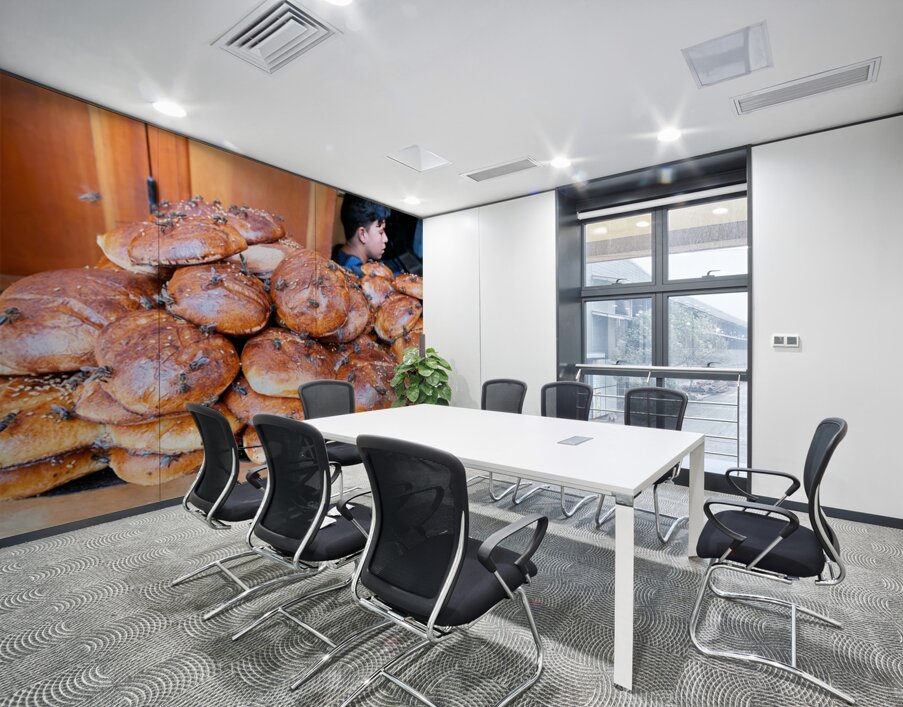 Loaf of bread covered in flies at market in Fez Morocco Wall Printing