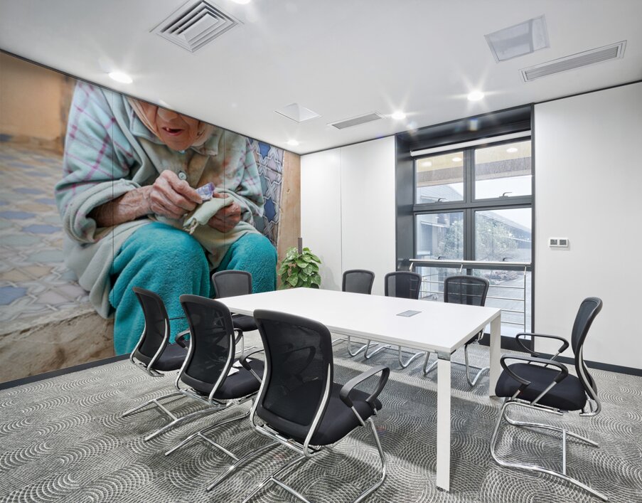 Beggar sitting in Fez Morocco with worn clothes and hands Wall Printing