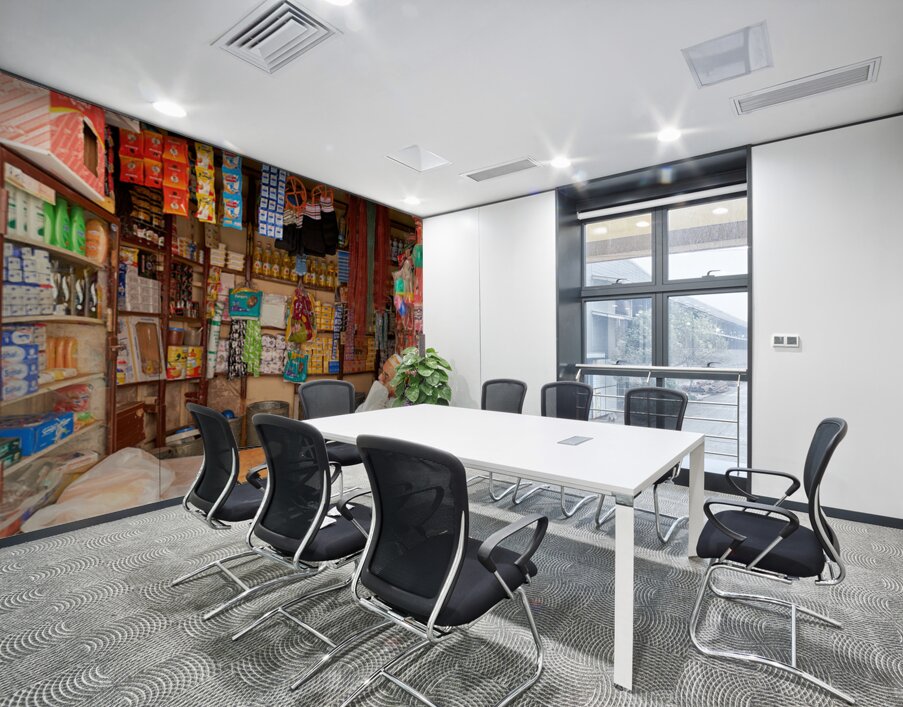 Grocer sleeping in shop in Marrakesh during afternoon hours Wall Printing