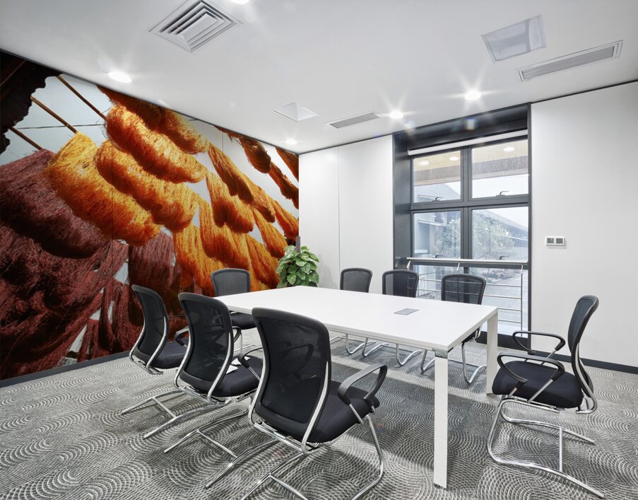 Colorful threads hanging in the dyers souk of Marrakesh Morocco Wall Printing