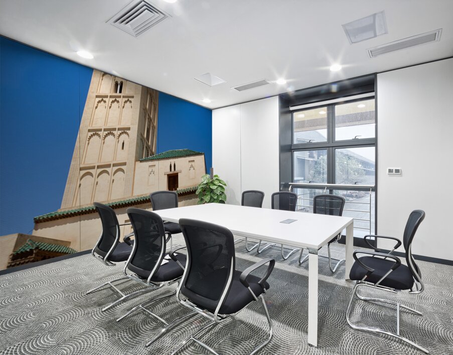 Visit Meknes mosque in Morocco with a tall tower and clear sky Wall Printing