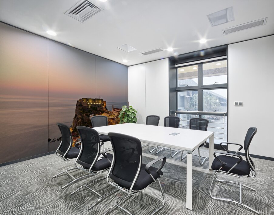Elevated view of Ruffo castle and Scilla at sunset in Calabria Wall Printing