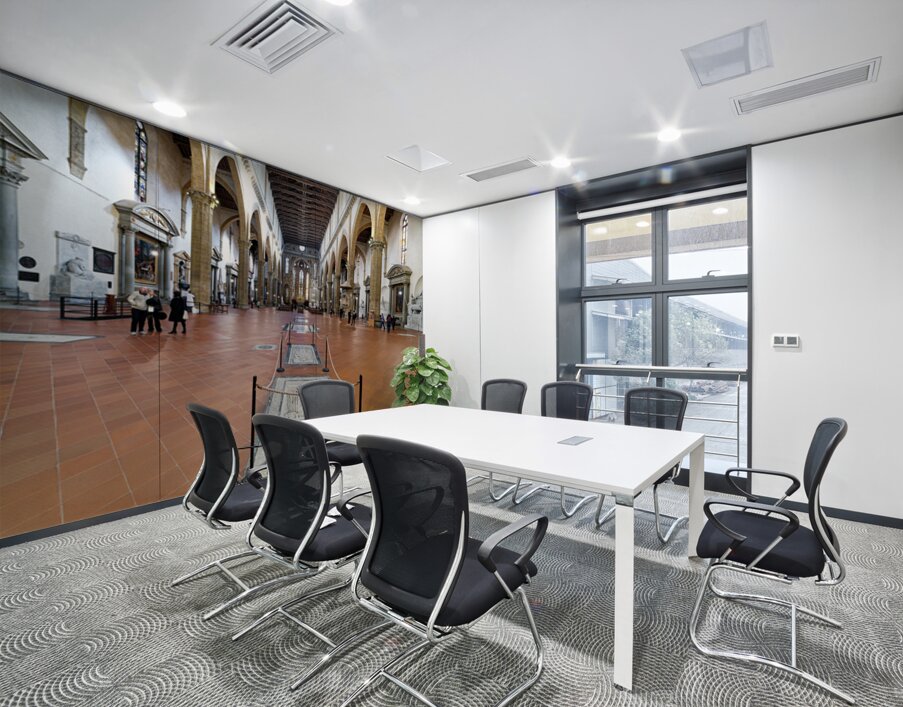 Visitors explore Basilica di Santa Croce in Florence Tuscany I Wall Printing