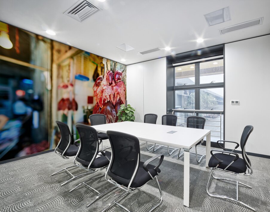 Butcher displays meat at souq in Aleppo Syria during the day Wall Printing