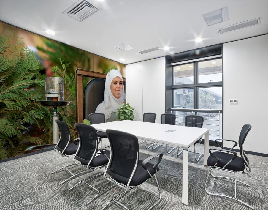 Young woman smokes hookah in outdoor cafe in Aleppo Syria Wall Printing