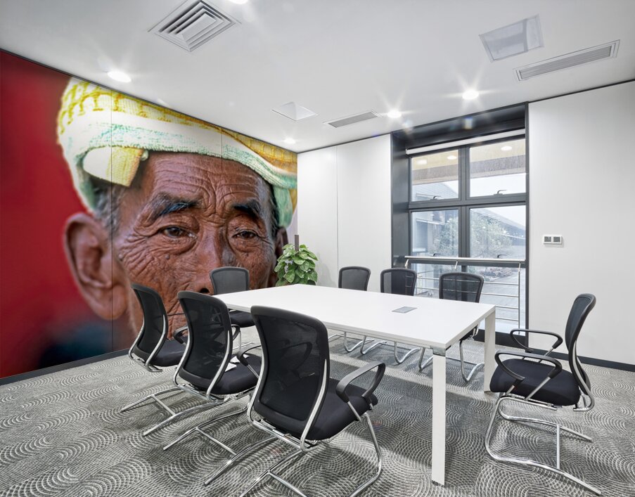 Portrait of an old man in Myanmar with a traditional head wrap Wall Printing